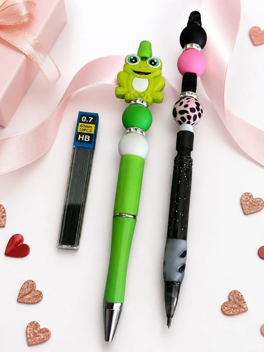 Set of 2 Decorated Mechanical Lead Pencil & Ballpoint Pen w/ Refillable Lead